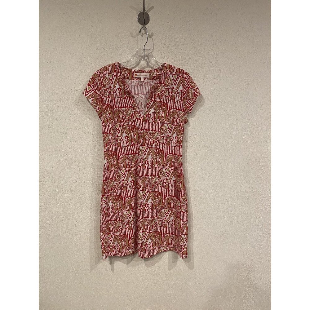Jude Connally Dress Womens Small Red Elephant Short Sleeve Shift USA Mini